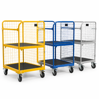 Chariot de ramassage en acier à 2 niveaux réglable avec côtés en maille, jaune sécurité, support à outils mobile pour le stockage en atelier industriel