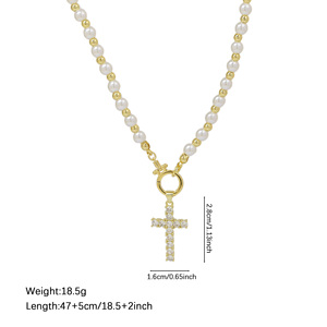 Collar de Moda con Crucifijo de Latón, Joyería Religiosa para Mujer, Collar con Cuentas y Colgante de Cruz de Jesús con Circonitas, Bañado en Oro de 18K - Product Image 5