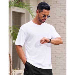 Cotrasen Camiseta básica de algodón Premium para hombre, camisetas de manga corta con cuello redondo de 250gsm, Top holgado informal clásico sólido - Product Image 2