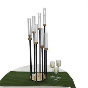 Candelabro de Metal Liso con 8 Cabezas, Diseño de Espejo Negro y Dorado, Centro de Mesa de 165 cm para Decoración de Bodas - Product Image 1