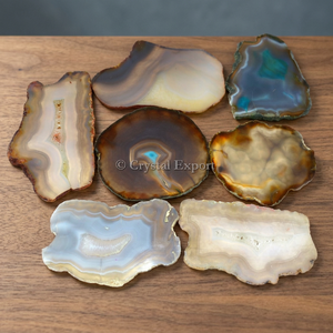 Tranches d'agate opalescentes de grande taille, traitées par rayonnement, de forme radiant cut, couleurs mélangées, 2,50-3,50 pouces - Product Image 2