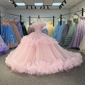 Vestido de Quinceañera Rosa Dy20257, Vestido de Gala con Volantes y Escote Corazón, Vestido de 16 Años con Cuentas y Cola Grande, Elegante Vestido de Encaje para Fiesta de Graduación Jancember - Product Image 2