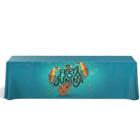 Nappe de table en polyester imprimée sur mesure de 1,80 m, drapée sur 3 côtés, avec logo personnalisé pour stand d'exposition et événement