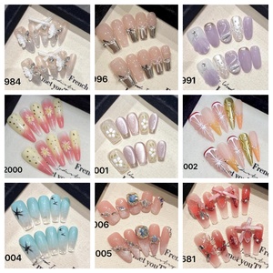 Uñas Postizas de Gel Suave con Efecto Ojo de Gato, Diseño de Alta Gama, Forma Almendrada Cuadrada, 10 Piezas, Punta Francesa, Color Nude, Mariposa, Venta al por Mayor para Salón - Product Image 3