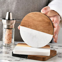 Vente en gros de sous-verres en bois et en marbre de style européen, hexagone rond personnalisé avec motif carré, tapis et tampons à usage domestique