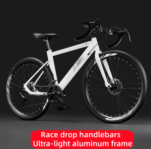 Vélo de <span class=keywords><strong>route</strong></span> à cadre en acier haute teneur en carbone ultra léger, multi-vitesses, pneus étroits, pour hommes, frein à <span class=keywords><strong>disque</strong></span>, capacité de charge maximale de 120 kg, guidon de 700C - Product Image 4