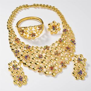 Ensemble de bijoux modernes en or 18 carats avec collier, boucles d'oreilles, bracelet et bague, coffret cadeau de luxe complet pour femmes - Product Image 1