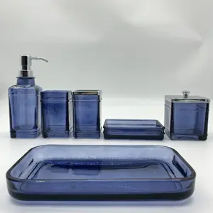 Modisches 6 Stück Blauglas-Badezimmerzubehör-Set Seifenschale und Lotionsspender