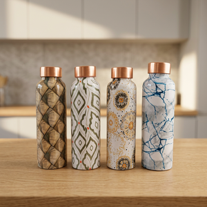 100% Real Copper Pure Copper Water Bottle with Custom Design Print Enamel Coated Dishwasher Safe Eco-Friendly OEM ODM Customized - Product Image 1
