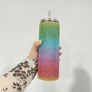 Lot de 25 gobelets de voyage en acier inoxydable de 20 oz, personnalisables avec logo, à paroi fine, avec strass scintillants multicolores AB - Product Image 4