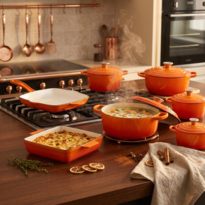 Juego de 7 piezas de utensilios de cocina modernos y duraderos de hierro fundido esmaltado, que incluye cacerola, horno holandés, sartén antiadherente de base multicapa y olla para guisos, saludable - Product Image 2