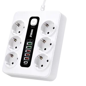6-Way Multi-Plug Power Socket Verlenging Universele Overspanningsbeveiliging Met USB-C 5 USB-A Output Poorten Multifunctionele Stekkerdoos