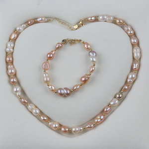 Bộ trang sức nữ làm thủ công bằng ngọc trai nước ngọt hình dạng bất quy tắc mạ vàng 18k - Product Image 4