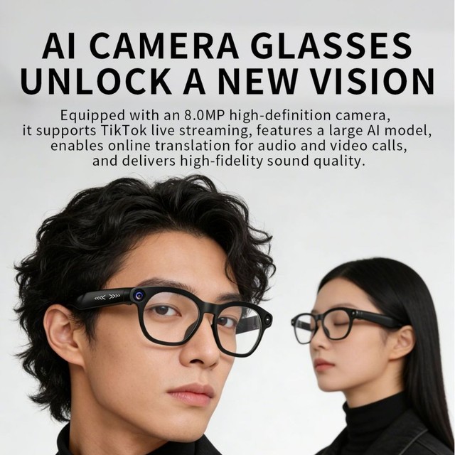 Dual Lens Open AI Smart Glasses 8MP Camera AI Voice Chat Support TK Live Streaming Type-C Charging 290mAh Wearable Eyewear