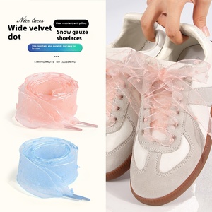 Hersteller Großhandel Freizeit schuhe Leinwand Schnürsenkel 2,5 cm Velvet Dot Chiffon Flat Organza Ins für Schnürsenkel - Product Image 1