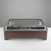 Réchaud électrique de luxe en acier inoxydable avec couvercle en verre, grande capacité 9L, motif grain de bois, pour buffet