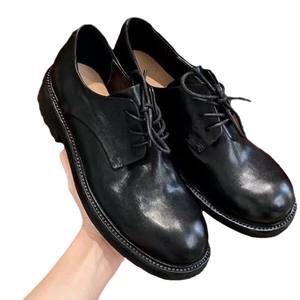 Washed Cowhide Retro British Style Lace-up Leather <b>Shoes</b> for <b>Women</b> Round Toe Flat <b>Oxford</b> Casual Genuine Leather <b>Shoes</b> - Product Image 5