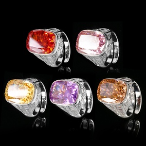 High Quality Jewelry Eco-friendly Copper Dazzling Brilliance 12*16mm Red Zircon <b>Iced</b> Out High Carbon Zircon Pave Full <b>Ring</b> Women - Product Image 5