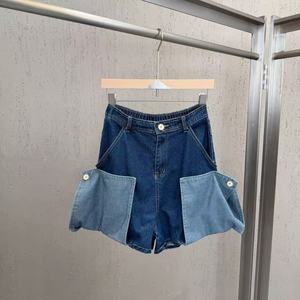 Shorts en <span class=keywords><strong>jean</strong></span> pour femme, bicolores, avec grandes poches cargo, <span class=keywords><strong>taille</strong></span> élastique à l'arrière, coupe ample et jambe large, Sehe Fashion - Product Image 1