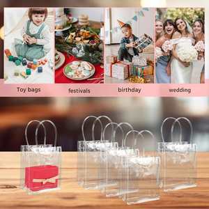 Custom Logo Clear Gift Bags, Transparent Party Favor Bags ,Mini Reusable PVC <b>Tote</b> Goodie Bags for Birthday Wedding Baby Shower - Product Image 5