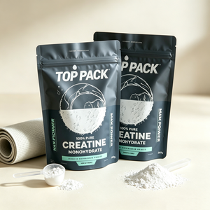 Sachet d'emballage personnalisé OEM à faible MOQ en aluminium mat, type stand-up, pour compléments alimentaires : protéines en poudre, créatine, superaliments, cacao en poudre - Product Image 1
