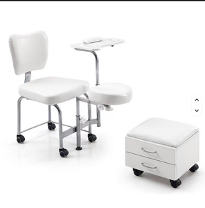 Table de pédicure moderne, chaise de manucure en noir, blanc, rose avec tabouret mobile pour salon de coiffure - Product Image 3