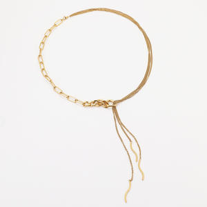 Kalung berlapis emas 18K baja tahan karat, perhiasan kalung panjang rantai rumbai Multi lapis tahan air untuk wanita - Product Image 5