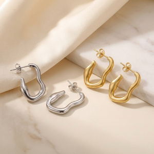 Pendientes de Aro Irregulares Minimalistas de Moda, Recién Llegados, Chapados en Oro de 18K, Acero Inoxidable 316L, Hipoalergénicos, Resistentes al Deslustre - Product Image 5