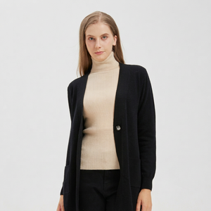 100% Pure Cashmere Ladies' Long Sleeve One Button Long Length Casual Fashion Knitting <b>Cardigan</b> <b>Sweater</b> With Pockets - Product Image 1
