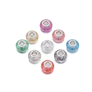 Resin Filled Glitter <b>Large</b> Hole <b>Beads</b> Ball Shape DIY Jewelry Accessories Unisex Bracelet Charms Multicolor Speckled Design - Product Image 1