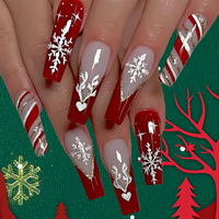 Faux ongles amande longs et festifs à thème de Noël, style français, détachables, avec motif Père Noël