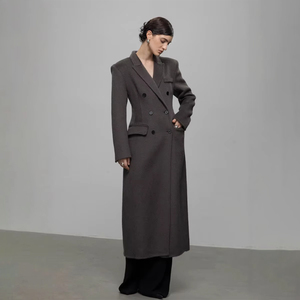<span class=keywords><strong>Manteau</strong></span> <span class=keywords><strong>long</strong></span> en laine double face haut de gamme pour <span class=keywords><strong>femme</strong></span>, avec épaulettes, double boutonnage et taille cintrée, idéal pour l'<span class=keywords><strong>hiver</strong></span> - Product Image 1