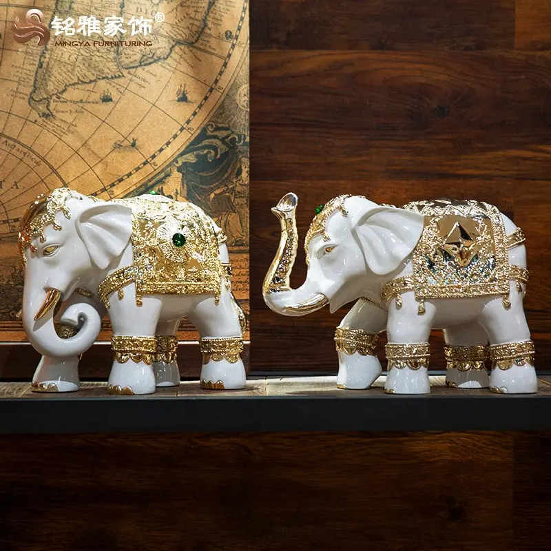 Statue d'éléphant en résine, décoration intérieure de luxe, figurine d'animal, issu de thaïlande