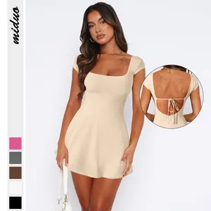 Hot Bán Backless Ren Up Ngắn Tay T-Shirt Ăn Mặc Giản Dị Tùy Chỉnh Thời Trang Sexy Câu Lạc Bộ Đảng Mini Dresses Phụ Nữ