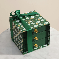 Boîte de rangement à trois niveaux carrée imprimée avec tiroir coulissant pour noix et bonbons, emballage à ruban, boîtes cadeaux vides personnalisables pour desserts et chocolats