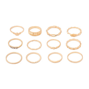 Parures de bijoux fantaisie plaquées or, style bohème, bagues pour femmes, lot de 12 pièces - Product Image 5