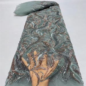 <strong>Heavy</strong> Beaded <strong>Lace</strong> <strong>Fabric</strong> Women Pearls Sequins <strong>Fabric</strong> 3D Beaded Embroidery Tulle Material Luxury African Bridal <strong>Lace</strong> <strong>Fabric</strong> - Product Image 5