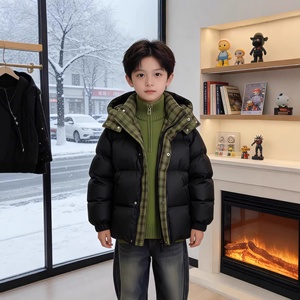 Veste d'hiver pour adolescents, coupe-vent à <span class=keywords><strong>capuche</strong></span> amovible sans lavage, fermeture éclair, épaisse et chaude, rembourrée en coton, pour enfants plus âgés - Product Image 1