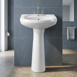 Ensemble de lavabo demi-pied en granit blanc massif, résistant à l'eau, pour villa, vente en gros - Product Image 4