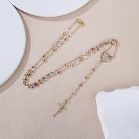 Plaqué or tricolore San Judas Tadeo Collier religieux chapelet en perles de zircon pour catholiques Cadeau parfait