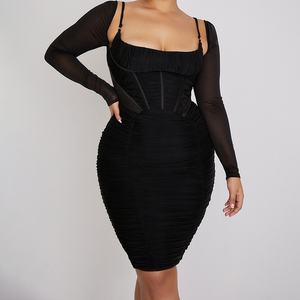 <span class=keywords><strong>Robe</strong></span> <span class=keywords><strong>longue</strong></span> à manches longues pour femmes, corset plissé, décontractée, sexy, <span class=keywords><strong>noire</strong></span>, de haute qualité, personnalisée, printemps-<span class=keywords><strong>été</strong></span> - Product Image 5