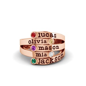 Bague personnalisée classique en cuivre avec pierres de naissance multiples, plaquée or 14 carats, 1 à 6 noms, bijoux sur mesure, cadeau pour la fête des mères - Product Image 3