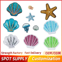 Broderie de paillettes en forme de coquillage et d'étoile de mer, Écussons thermocollants, Badges brodés, Patchs pour vêtements, Appliques coquillage, Patchs perlés