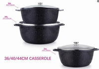 Batteries de cuisine professionnelles robustes 36 40 44CM, fond double couche, couvercles en verre, casseroles de cuisson antiadhésives en granit, plats de service