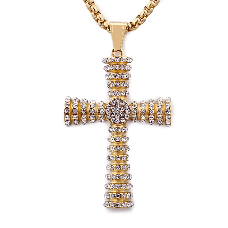 High Quality Trendy Hip Hop Cross Necklace Crystal Diamond Pendant for Men Women