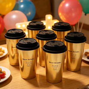 Wholesale Custom Logo 8/10/12/16oz Metallic Gold Foil Insulated Double Wall Paper <b>Cups</b> with Black Lids for Cafe & Coffee Shop - Product Image 4