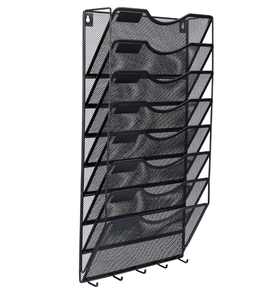 8 Pocket <b>Wall</b> File Organizer Hanging File Holder <b>Wall</b> Mount Paper <b>Letter</b> Organizer Magazine Rack with Hook Mesh Document Trays - Product Image 3