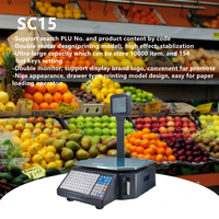 Balance de pesage numérique pour supermarché avec impression d'étiquettes, de codes-barres et de reçus, calcul de prix, 15 kg, 30 kg