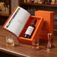Caja de Regalo Magnética Rígida con Inserto para Botella, Estilo Libro, con Cubierta de Lino y Papel con Logotipo Personalizado en Dorado, para Vino o Whisky