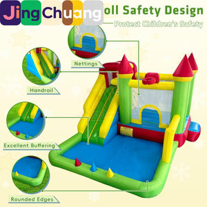 Château gonflable transfrontalier pour enfants avec toboggan, trampoline et piscine à balles, pour intérieur et extérieur, avec ventilateur et anneau de sécurité - Product Image 2